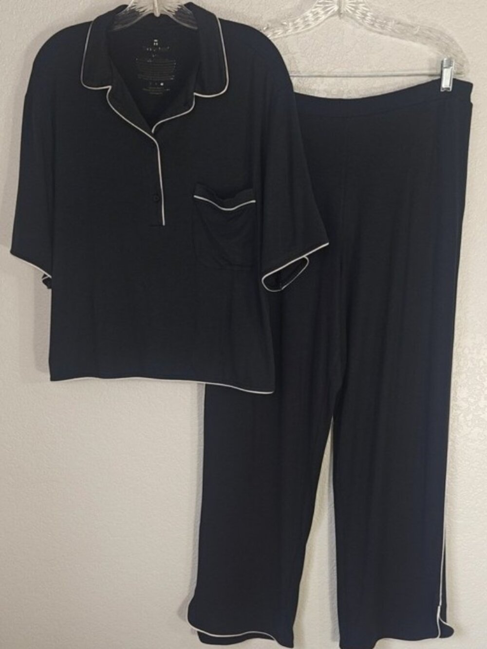 Tommy John Size L Pajamas Set Short Sleeve Top & Pants Pockets Loungewear